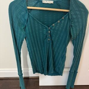 Teal Free People Button Top Ribbed Henley XS Top